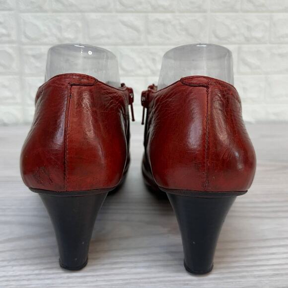 Marc Soft Walk Shoes WMNS 41 US 10.5 Red Leather Pleated Side Zipper Block Heel - Picture 4 of 10